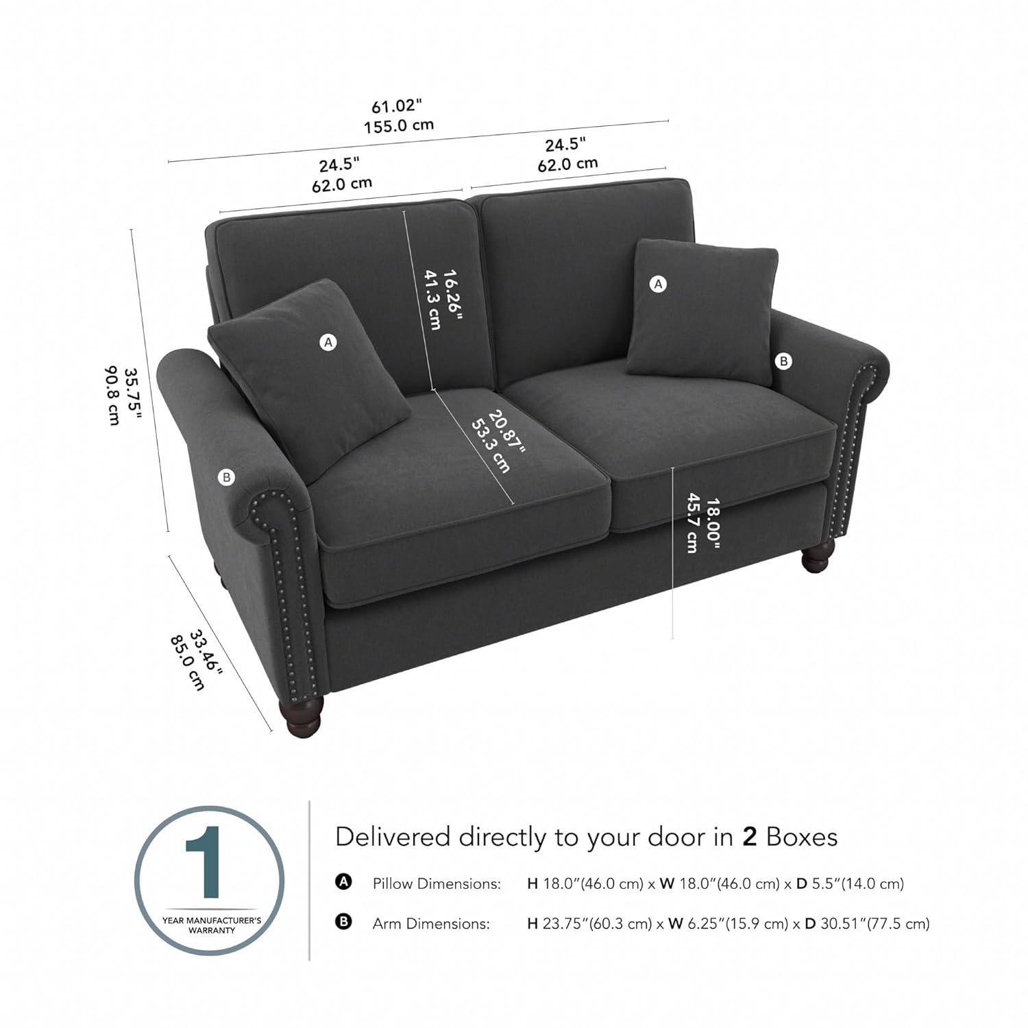 Coventry 85W Large Living Room Sofa in Charcoal Gray Herringbone Fabric
