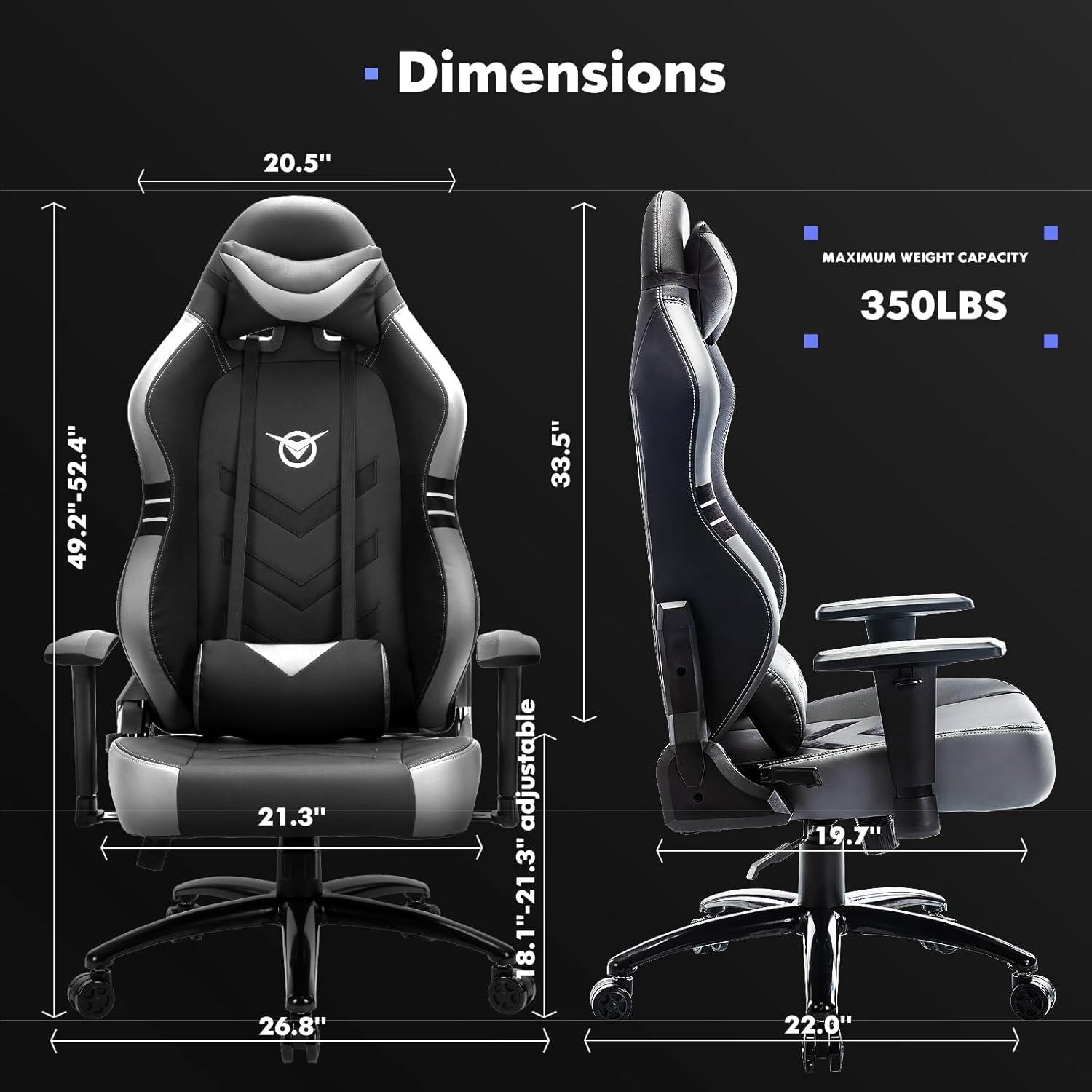Big and Tall Gaming Chair with Footrest 350lbs-Racing Style Computer Gamer Chair, Ergonomic High Back PC Chair with Wide Seat, Reclining Back, 3D Armrest, Headrest and Lumbar Support for Adult-Black