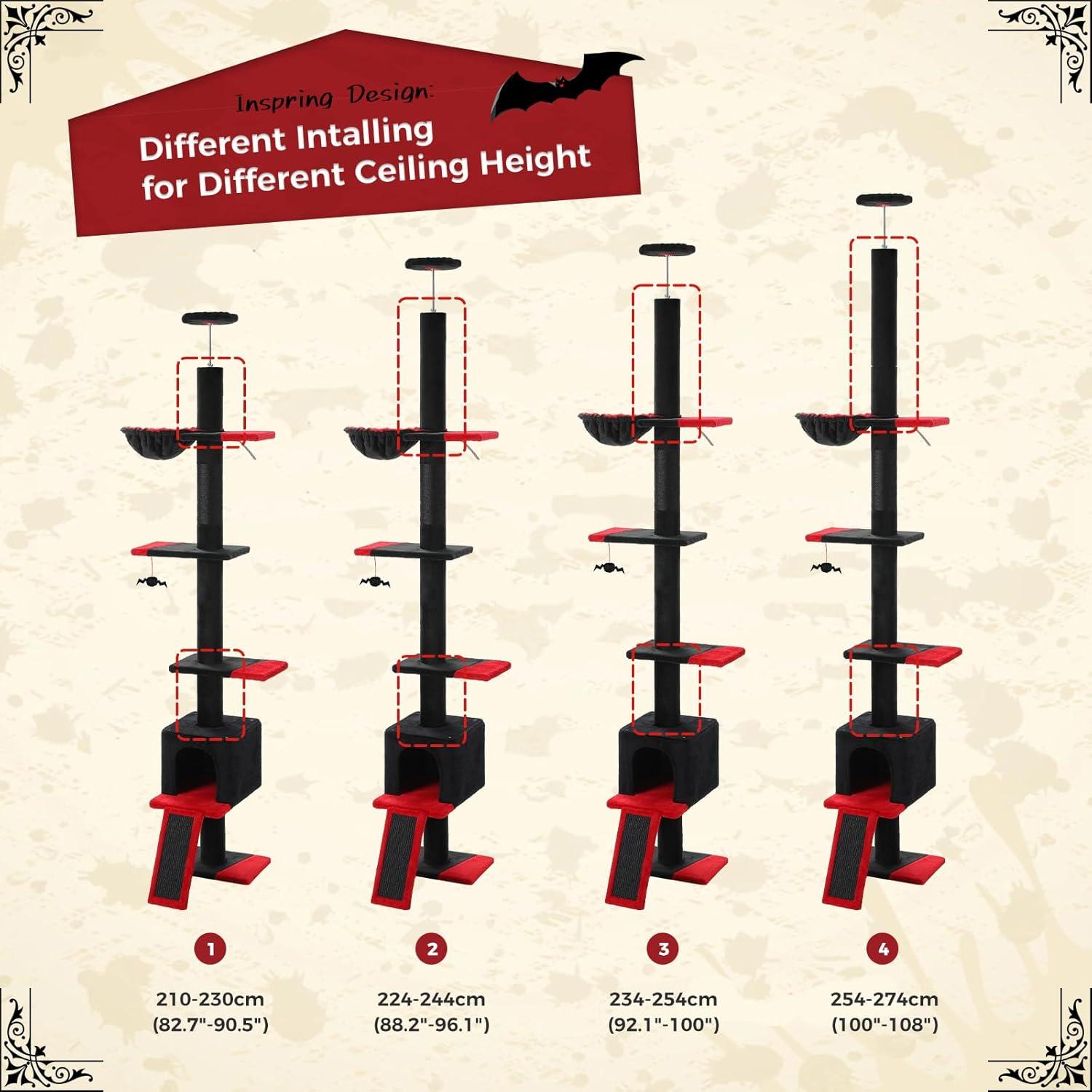 Adjustable Height Floor To Ceiling 5-Tier Tall Cat Tree Tower For Indoor Cats With Cat Condo, Cat Scratching Post And Cat Ladder