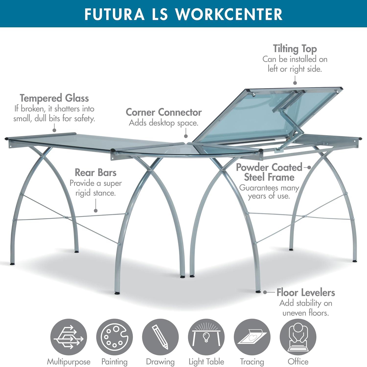 Inbox Zero Courson L-Shaped Glass Top Metal Base Drafting Table