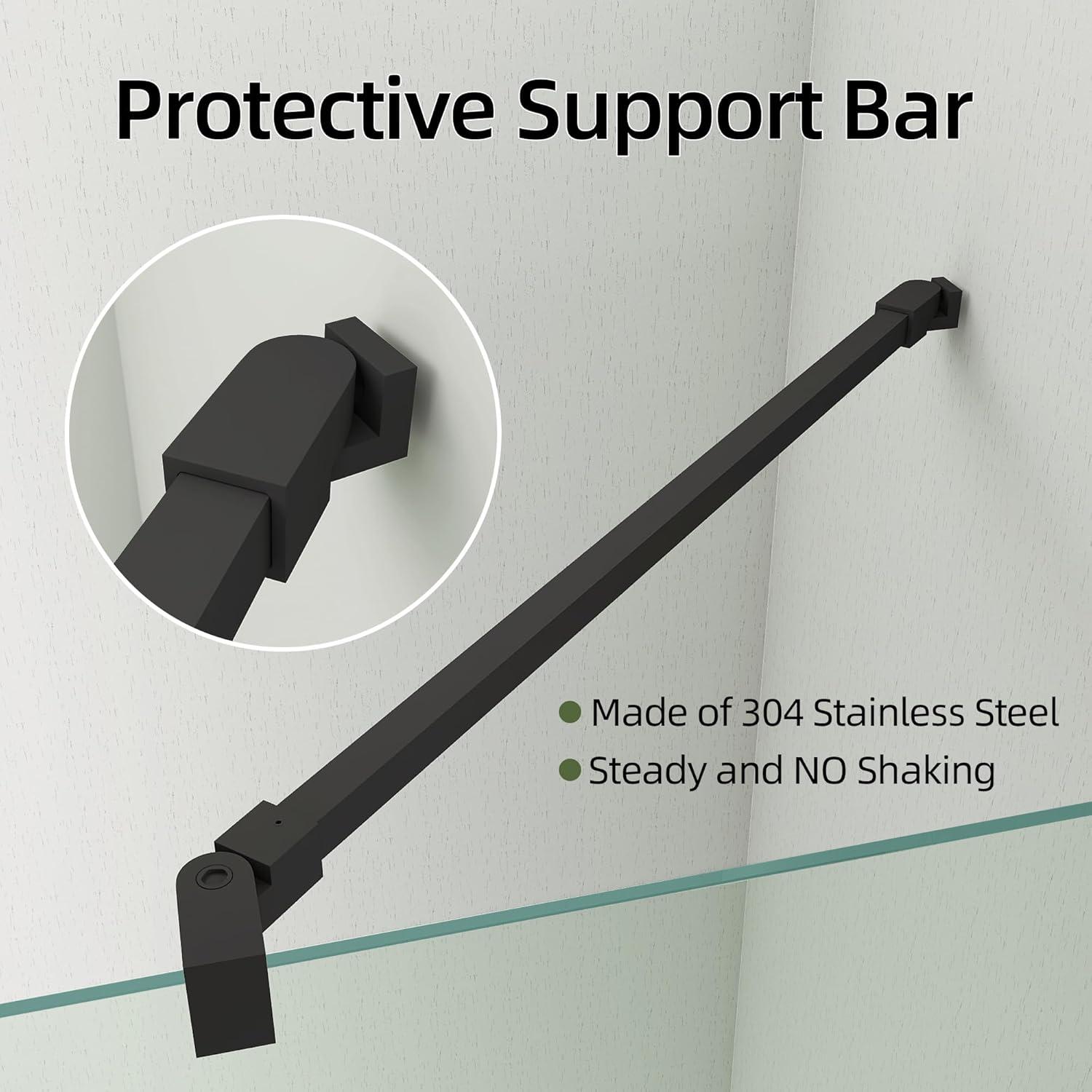 48" W X 58" H Folding Swing Frameless Bathtub Door For Shower With Tempered Glass Pivot Glass Shower Door For Tub With Support Bar