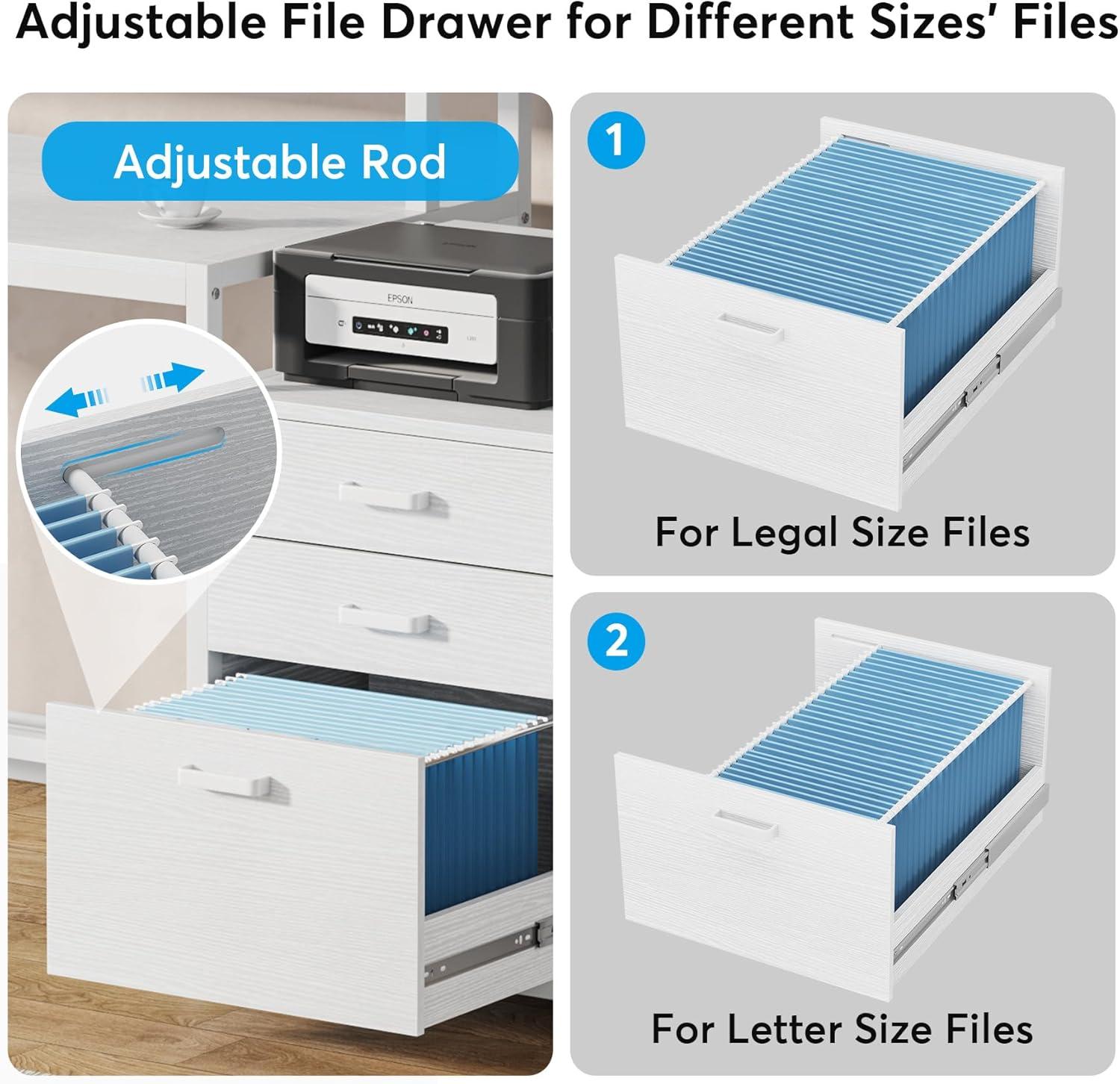 1Easylife 63" Computer Desk with Monitor Stand, Ergonomic Home Office Desks with Drawers File Cabinet White