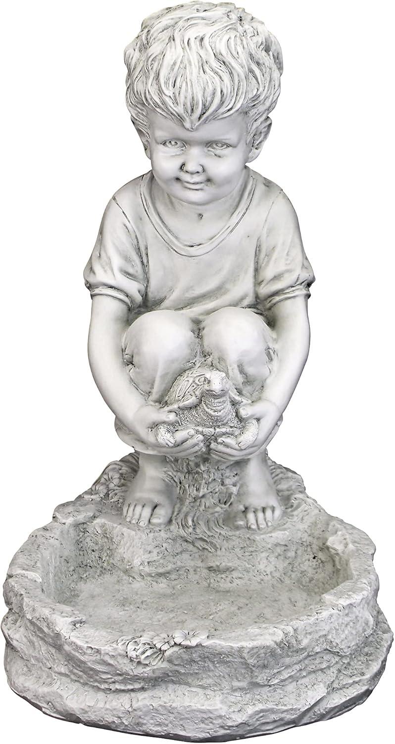 Antique Stone Little Boy with Turtle Garden Statue