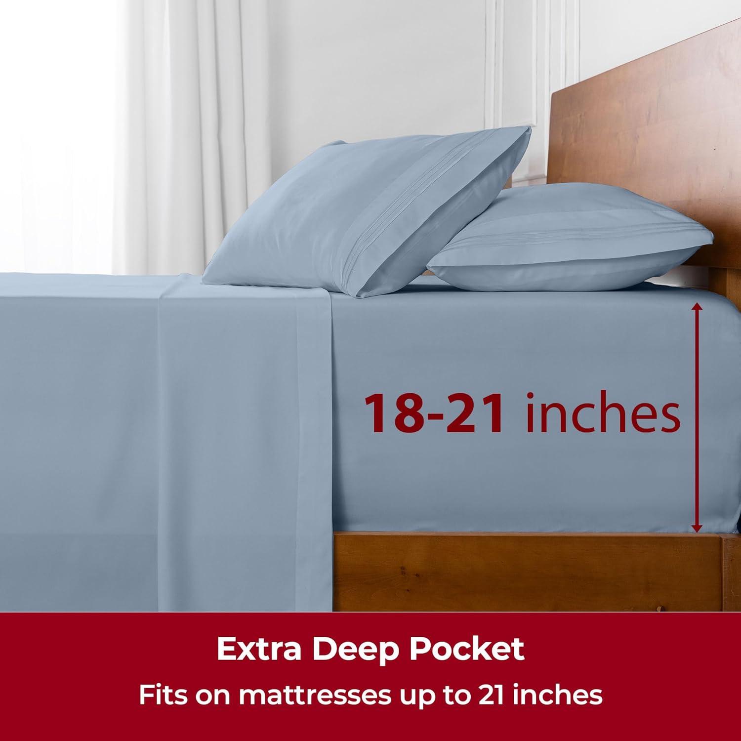 Mellanni Sheet Set Brushed Microfiber, Extra Deep Pocket, 4 Piece Queen, Blue Hydrangea