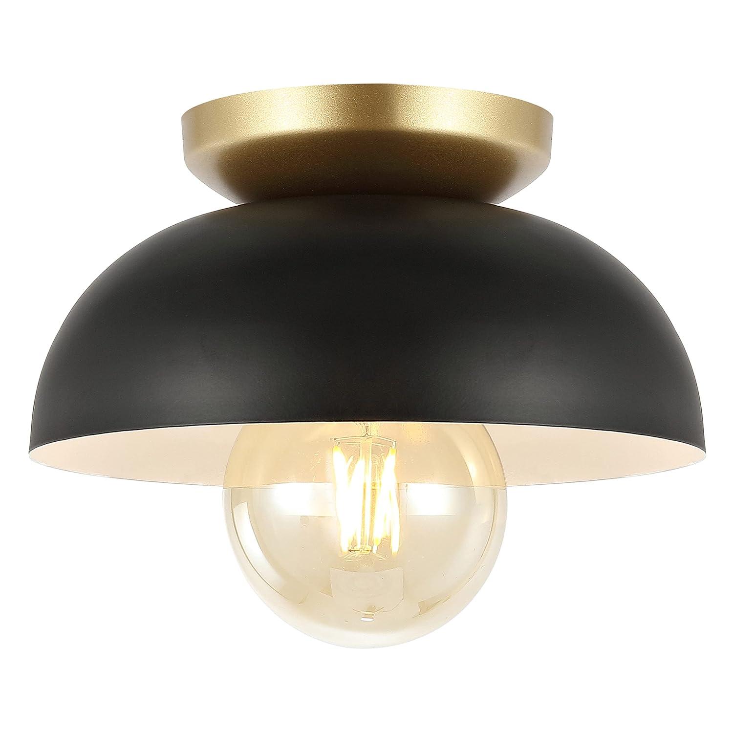 Paulina 8.5" 1-Light Classic Industrial Iron LED Flush Mount, Black/Gold Painting