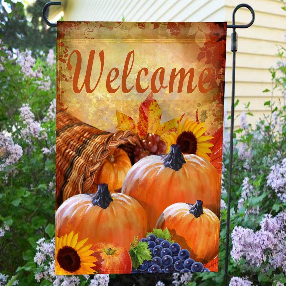 ANLEY Pumpkin in Cornucopia 2-Sided Autumn Welcome Garden Flag Polyester 18 x 13 in. Garden Flag