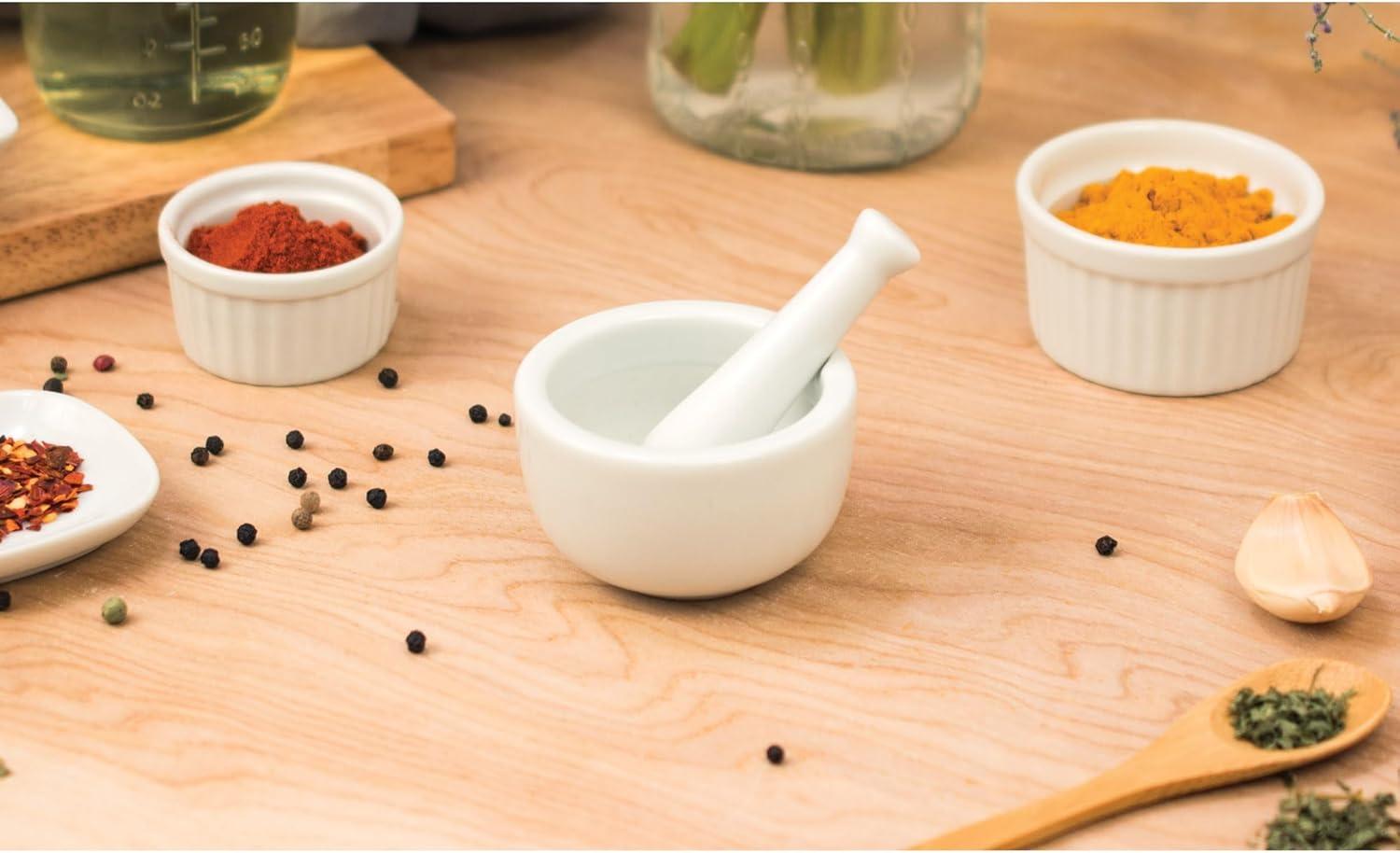 HIC Kitchen Mortar and Pestle for Grinding Spices and Herbs and Crushing Pills, Fine-Quality Porcelain