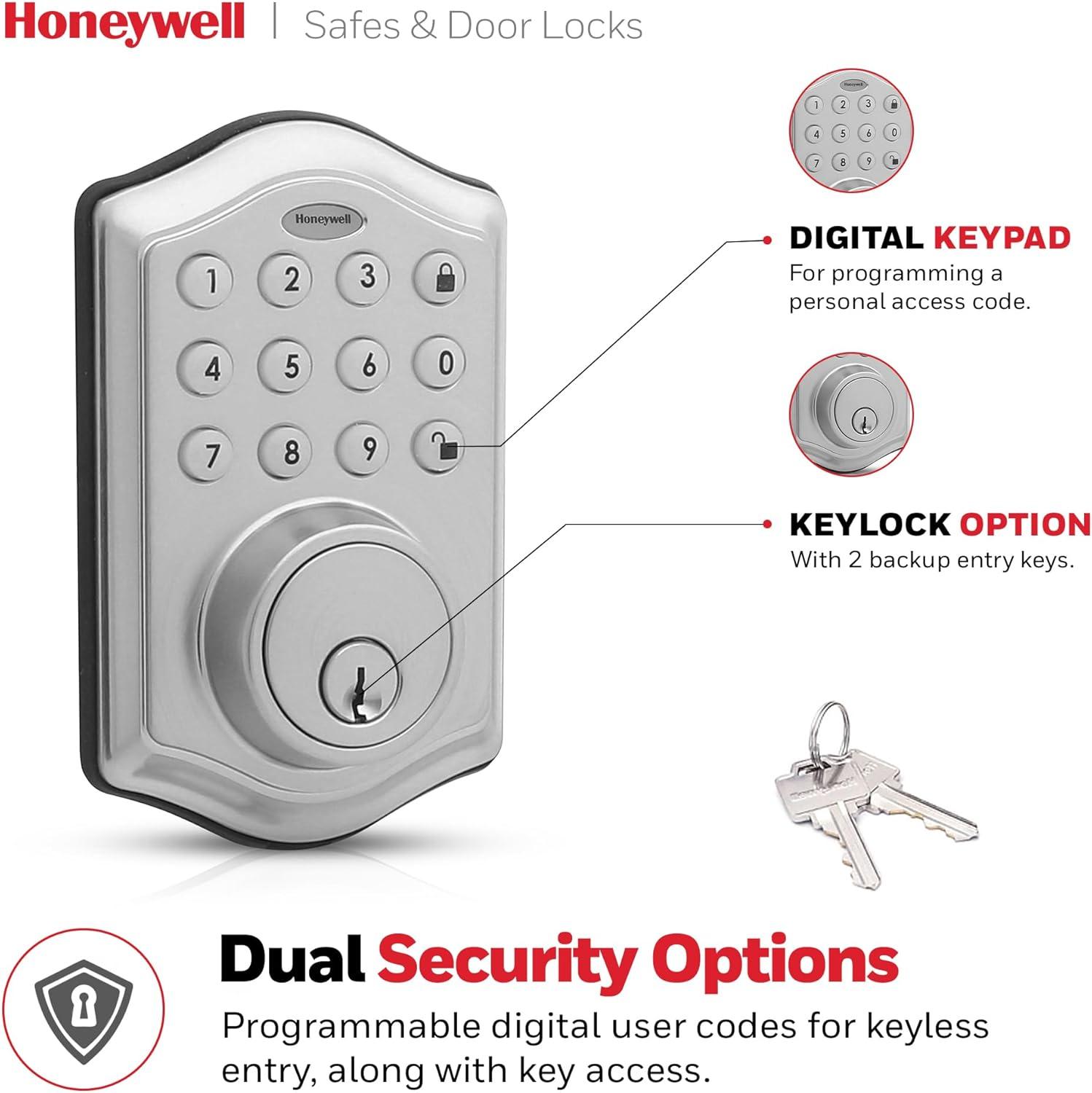 Honeywell Electronic Entry Deadbolt Door Lock, Satin Nickel