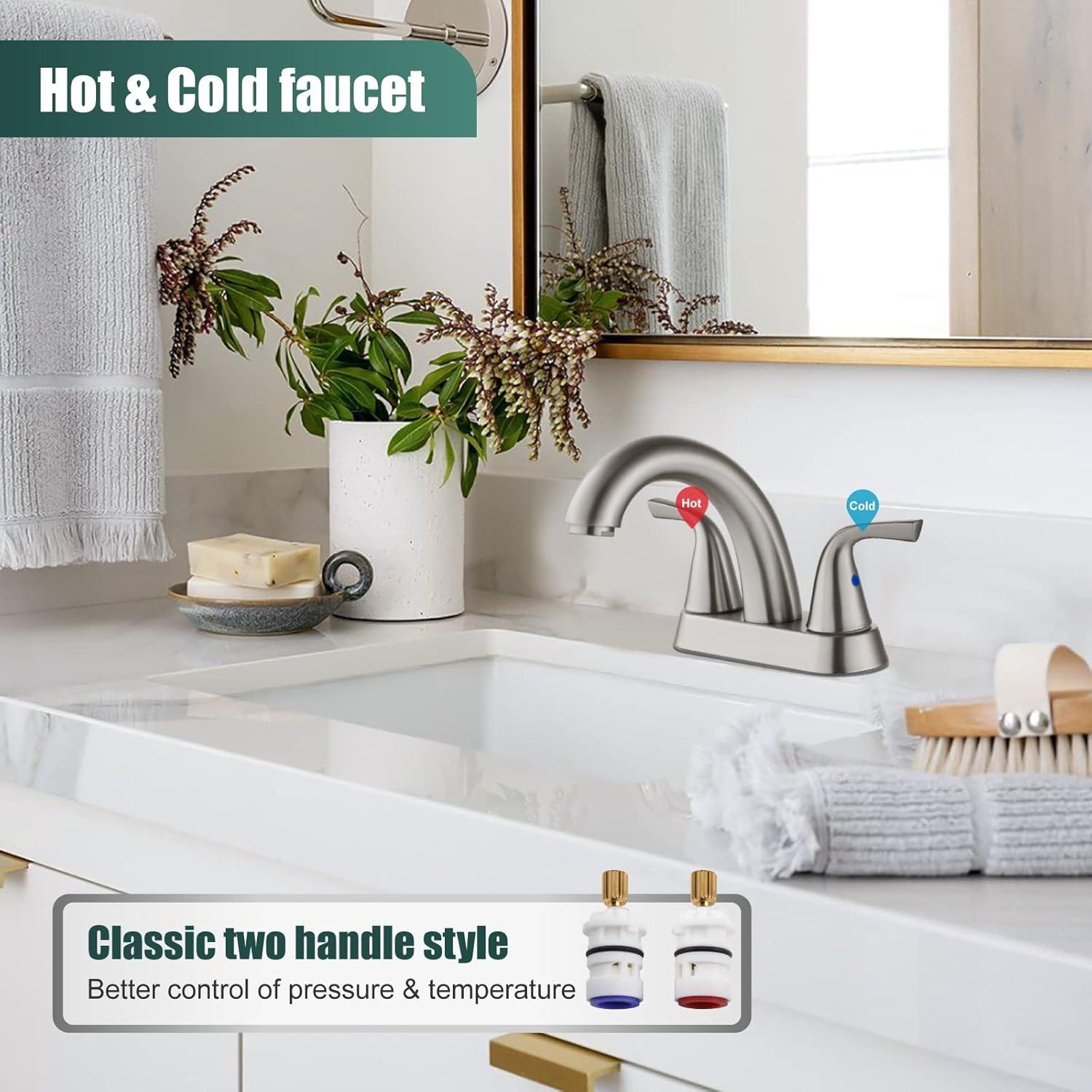 Brushed Nickel Double Handle High Arc Bathroom Faucet with Pop-Up Drain