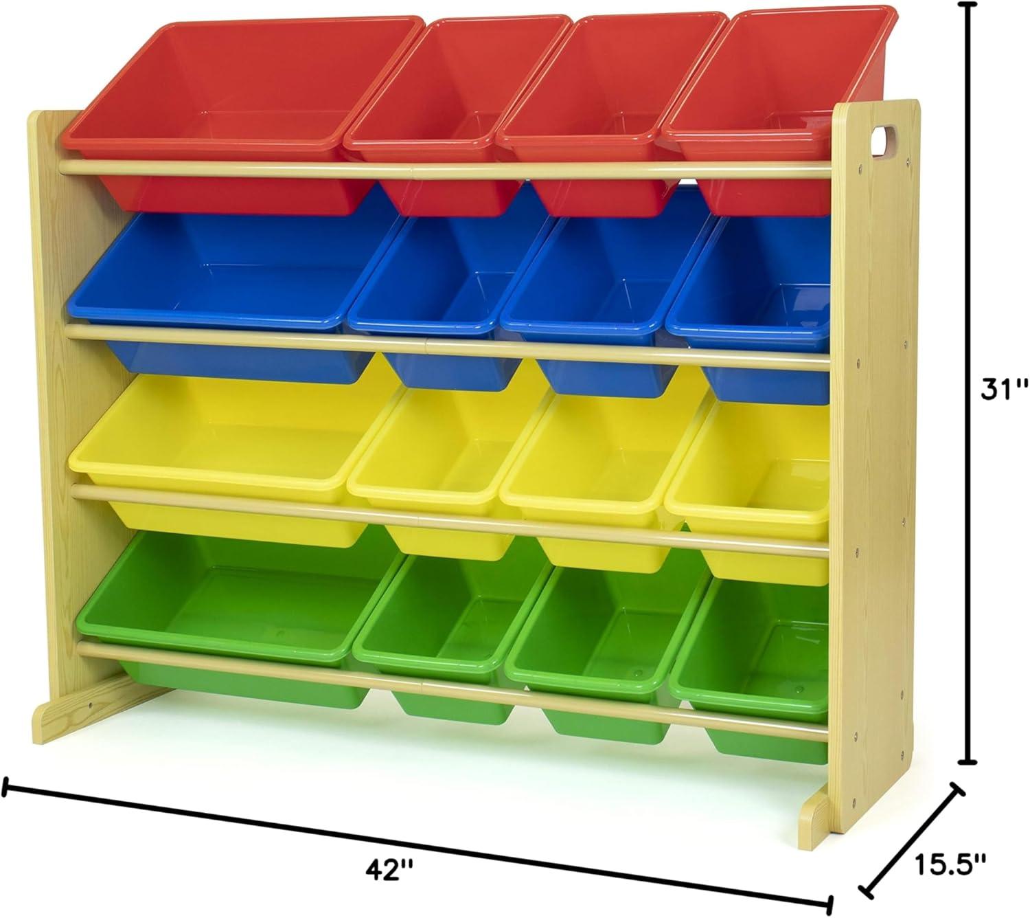 Humble Crew Primary Supersized Toy Storage Organizer with 16 Plastic Storage Bins, Natural/Primary