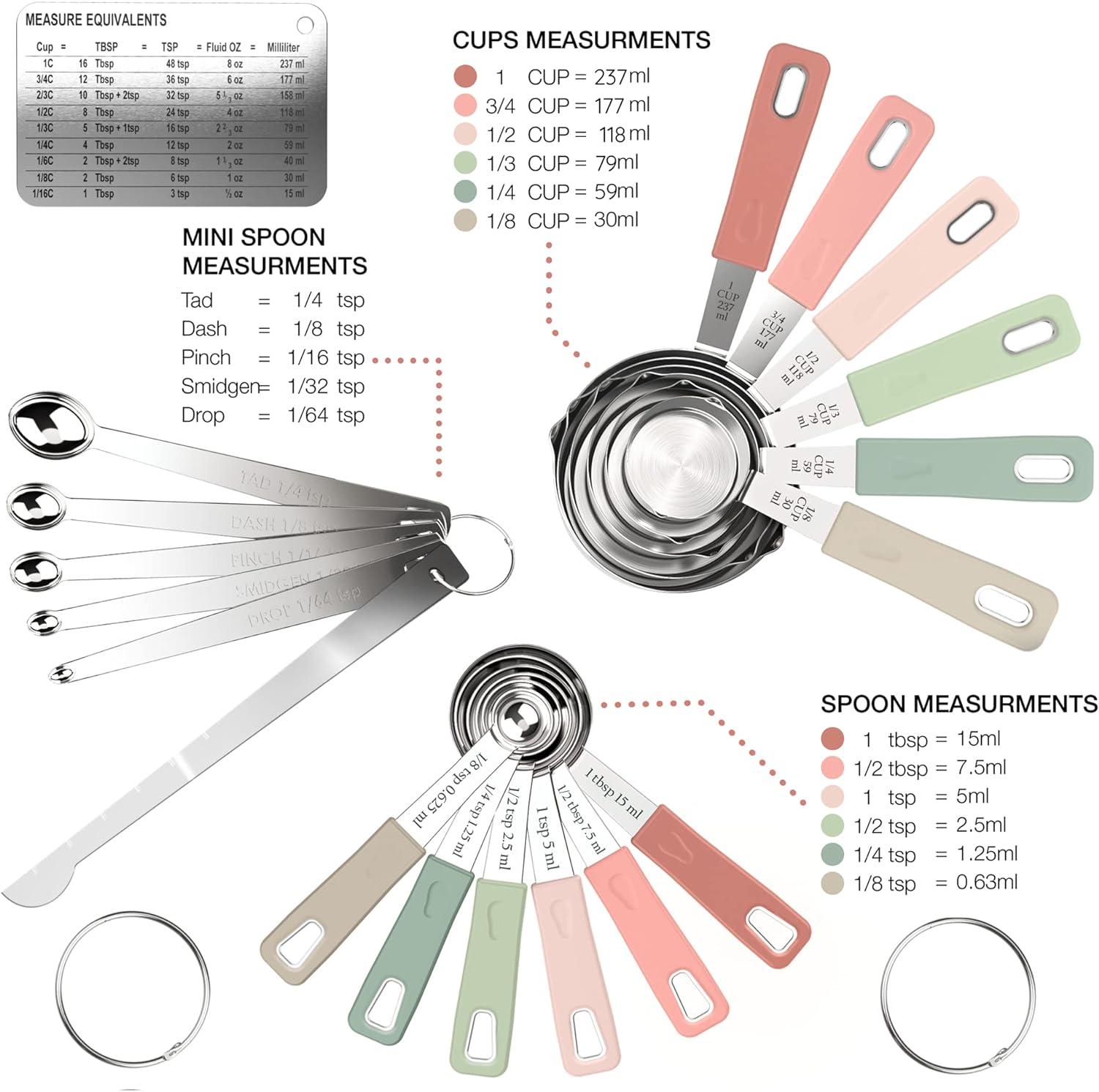 22-Piece Stainless Steel Measuring Cups and Spoons Set with Silicone Handles