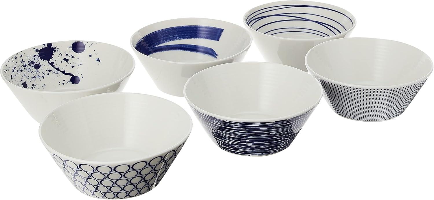 1815 Pacific Bowl 16cm 6.3in, Blue Mixed Patterns, Set of 6