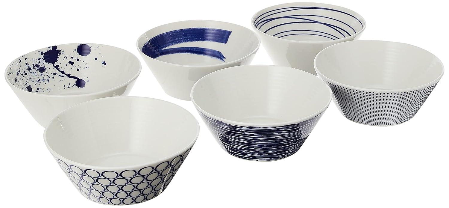 1815 Pacific Bowl 16cm 6.3in, Blue Mixed Patterns, Set of 6