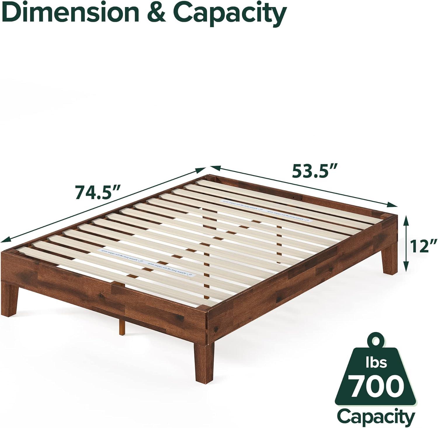 Full Marissa 12" Deluxe Wood Platform Bed Frame Brown - Zinus: Solid, No Box Spring Needed, Easy Setup