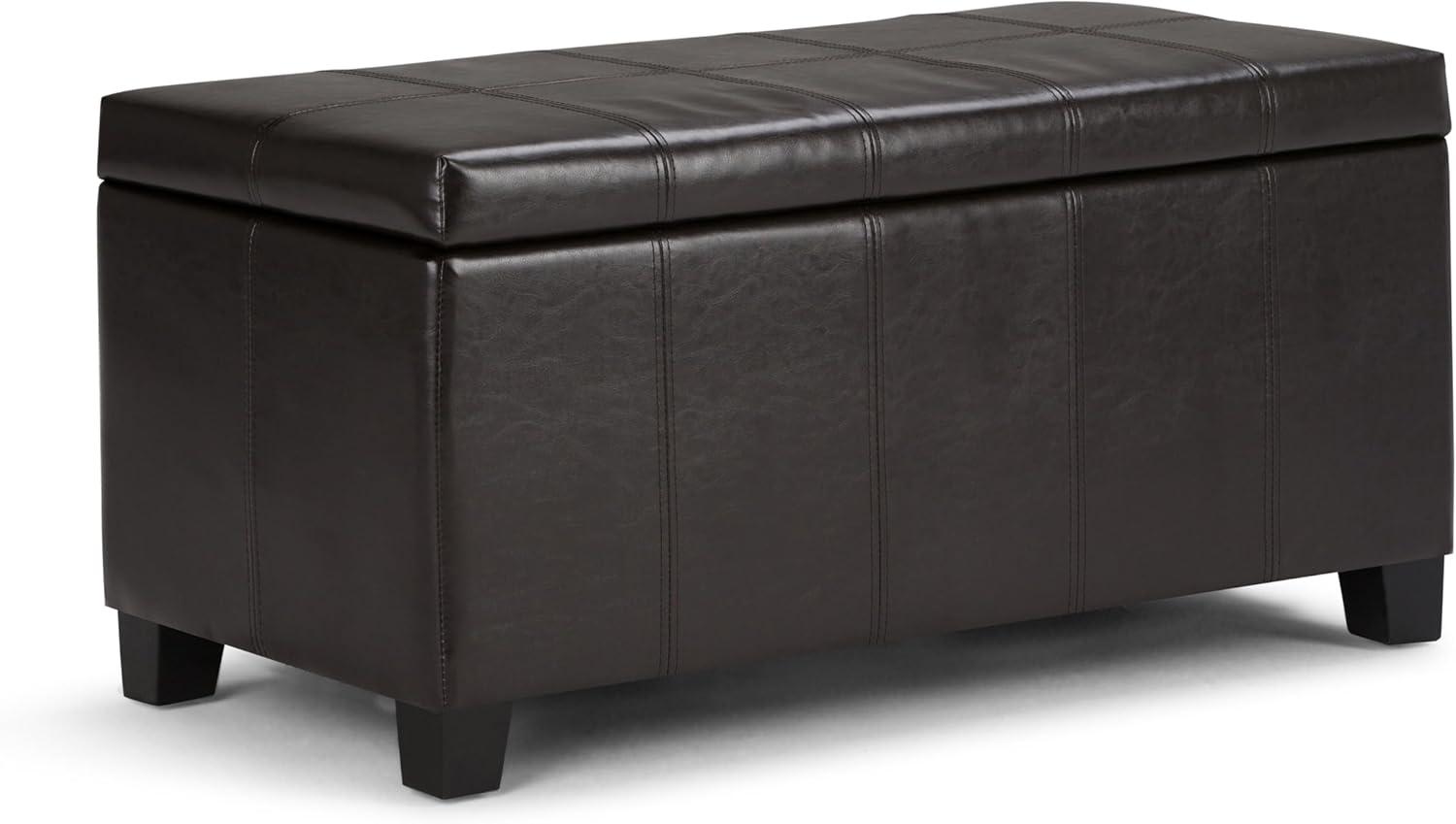 Simpli Home Dover Faux Leather Storage Bench in Tanners Brown