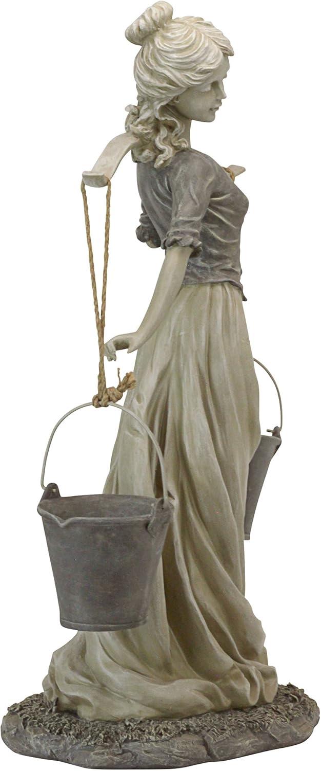 Hand-Painted Resin Milkmaid Garden Statue with Buckets