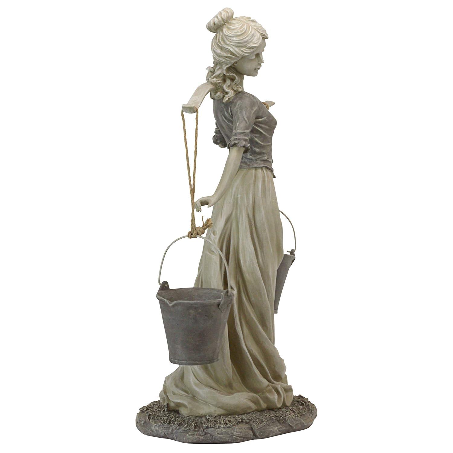Hand-Painted Resin Milkmaid Garden Statue with Buckets