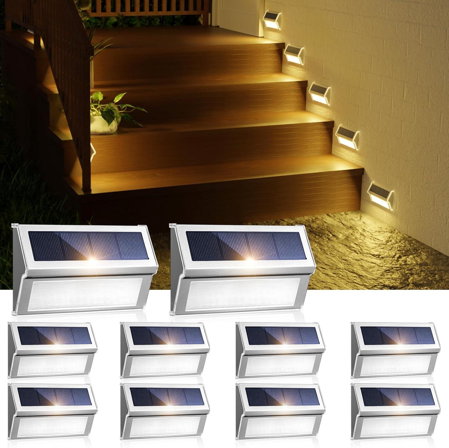 [Stainless Steel Outdoor Solar Lights,Waterproof Decorative Lights for Fence,Garden,Stair,Pathway,Patio,Porch,Yar