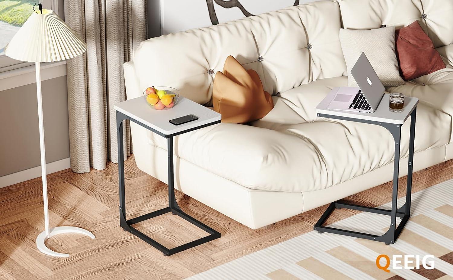 C Table Side Table Set of 2 Living Room Sets C Shaped Couch Tray End Tables Modern, Black and White