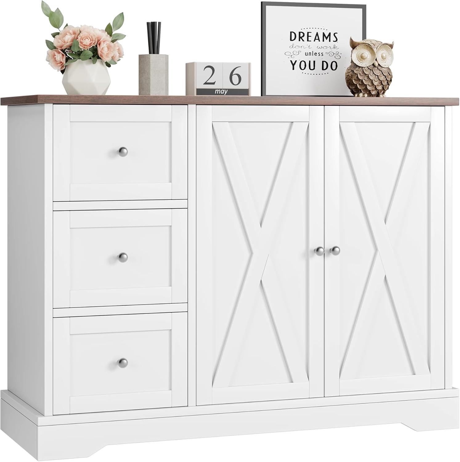 Huloretions Buffet Cabinet With Storage,Farmhouse Kitchen Cabinet,Accent Cabinet With Drawers,Storage Cabinet Sideboard Cabinet For Kitchen,Dining Living Room