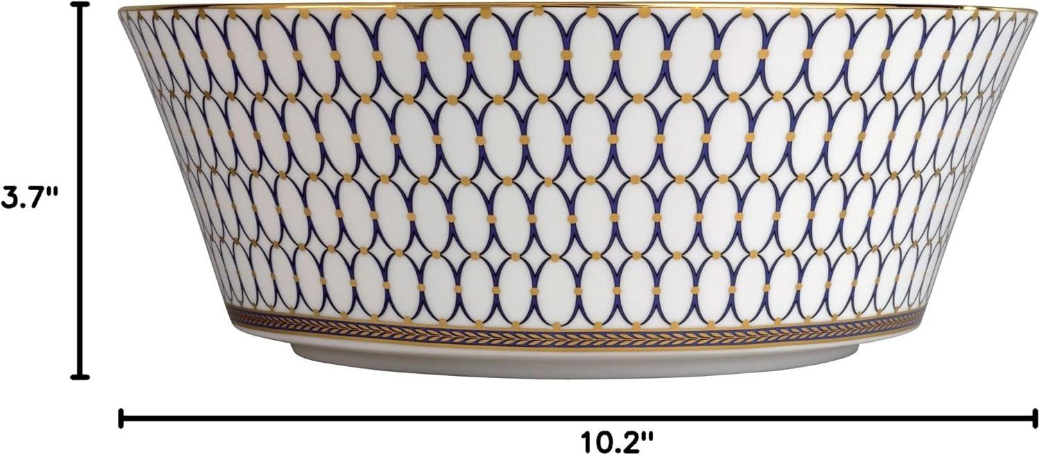 Gold and Blue Ceramic 10" Dishwasher Safe Salad Bowl