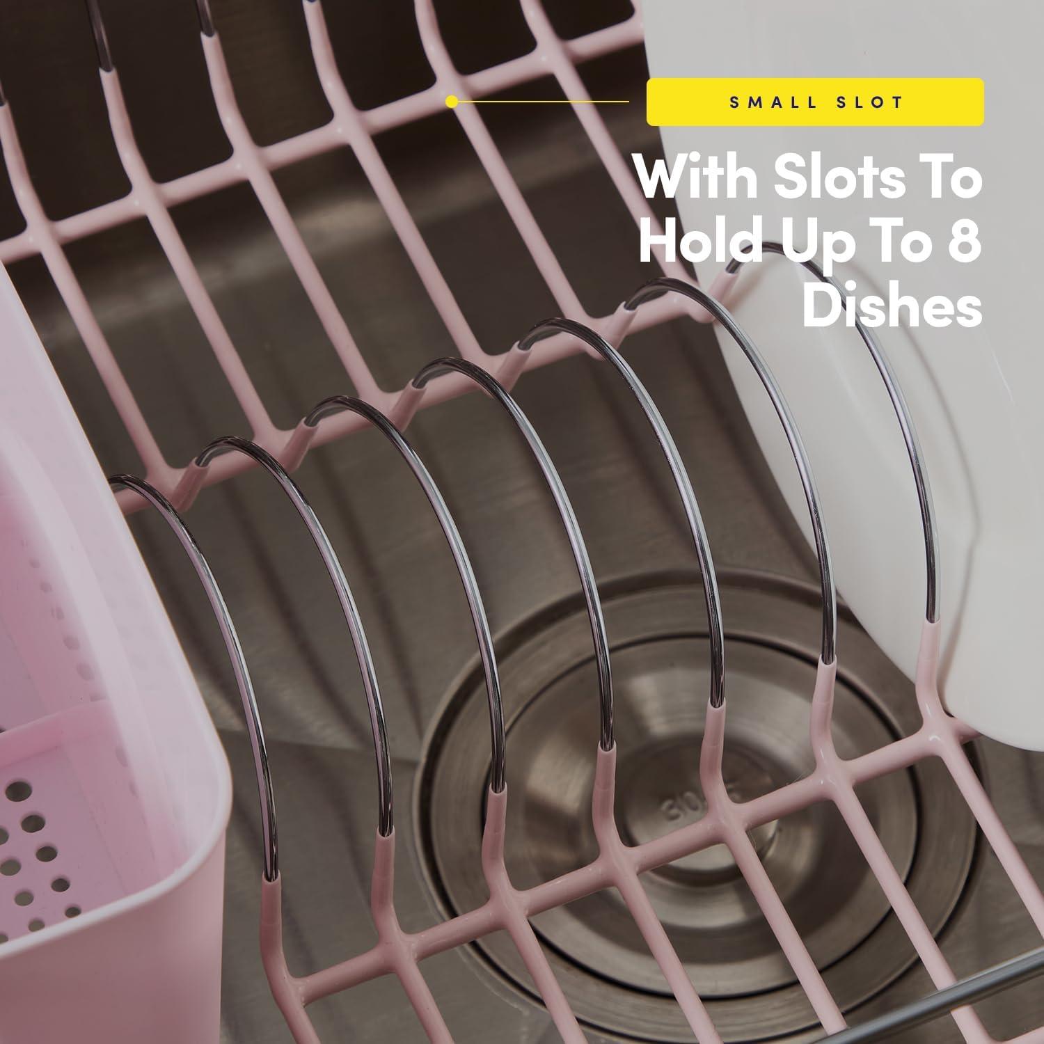 Sweet Home Collection Chrome Plated Steel Small 2 Piece Dish Drainer Pale Pink