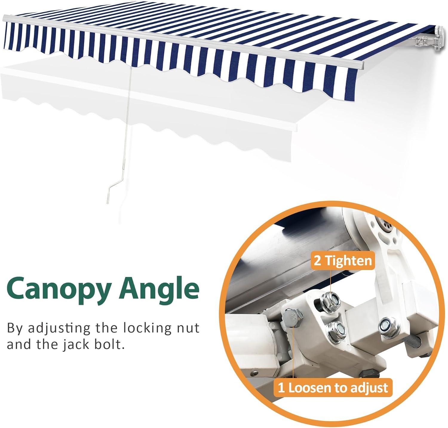 Large White and Black Striped Polyester Retractable Outdoor Canopy