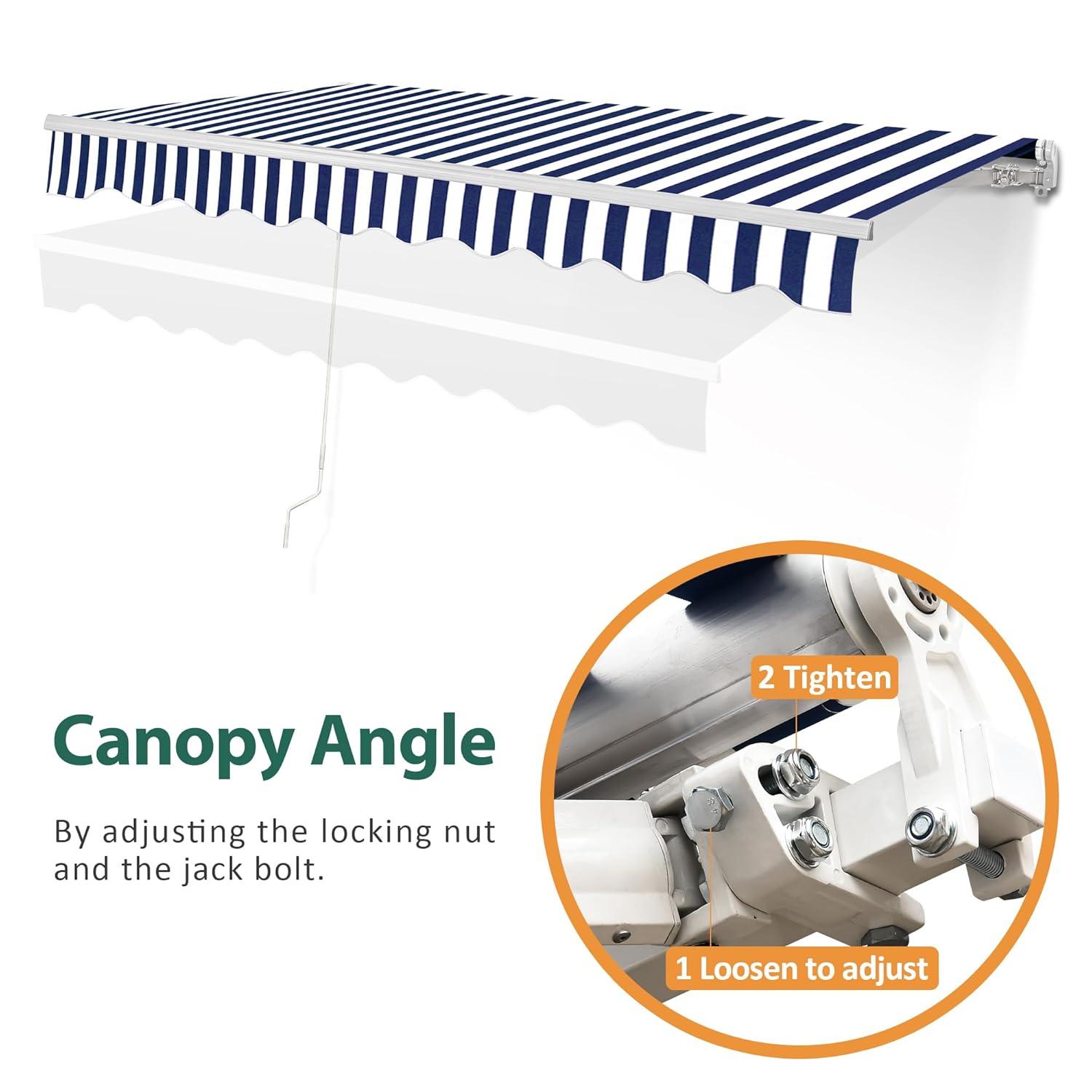 Large White and Black Striped Polyester Retractable Outdoor Canopy