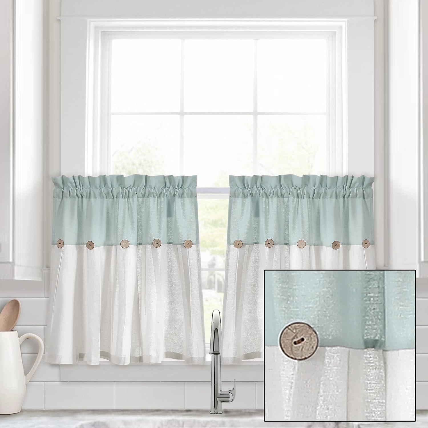 Lush Decor Linen Button Cotton Blend Tailored 29'' W Cafe Curtain (Set of 2)