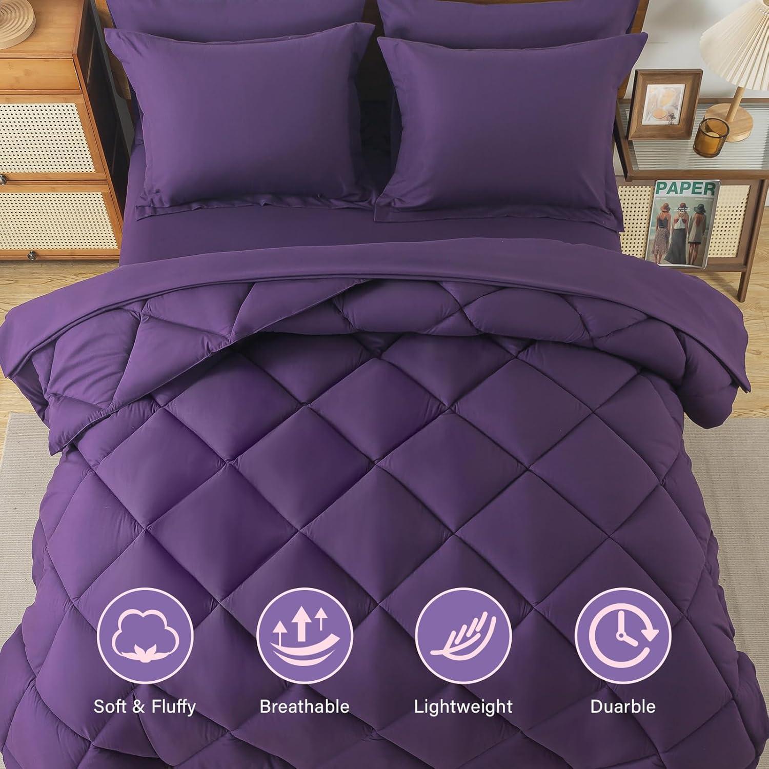 Queen Purple Microfiber Reversible Bed in a Bag Set