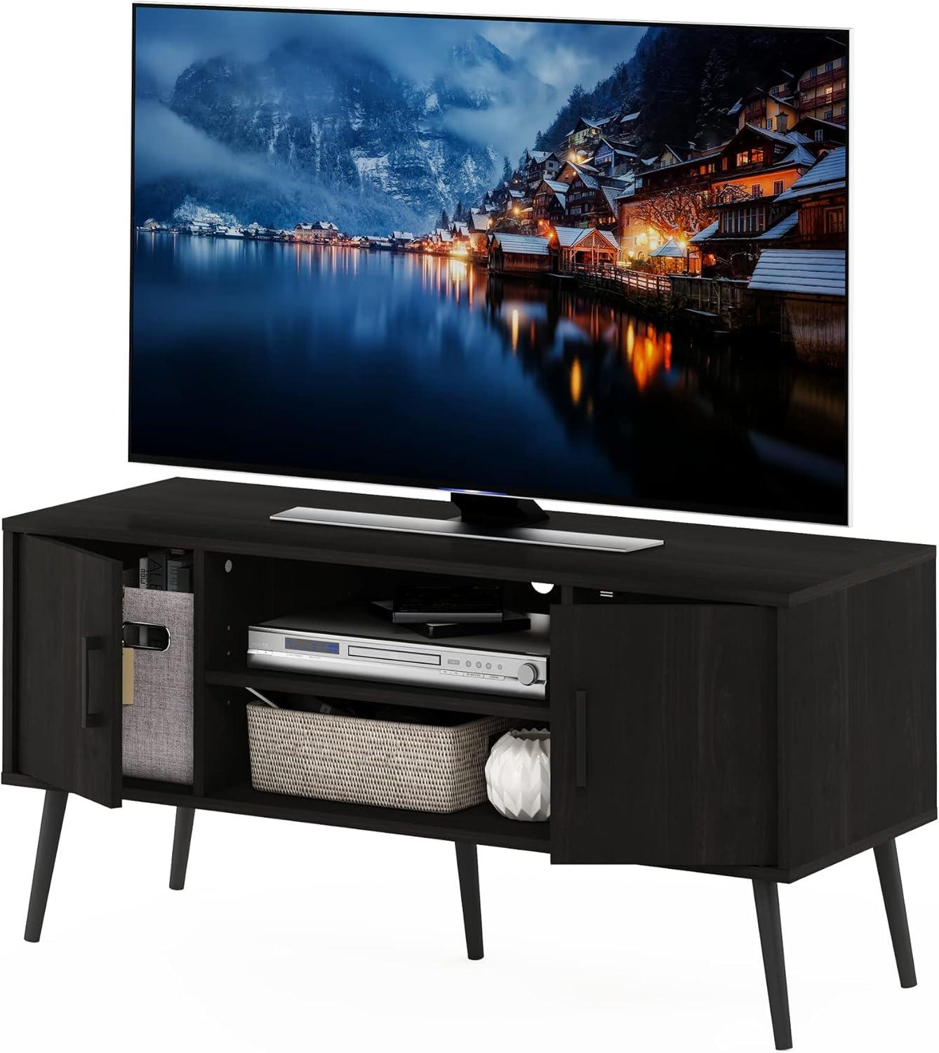 Furinno Mid-Century TV Stand Entertainment Media Console w/2 Cabinets&Open Storage Shelves for TVs up to 50",Espresso