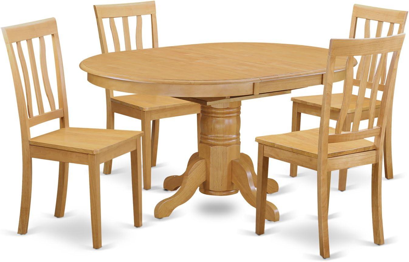 Oak 5-Piece Oval Dining Table Set with Butterfly Leaf