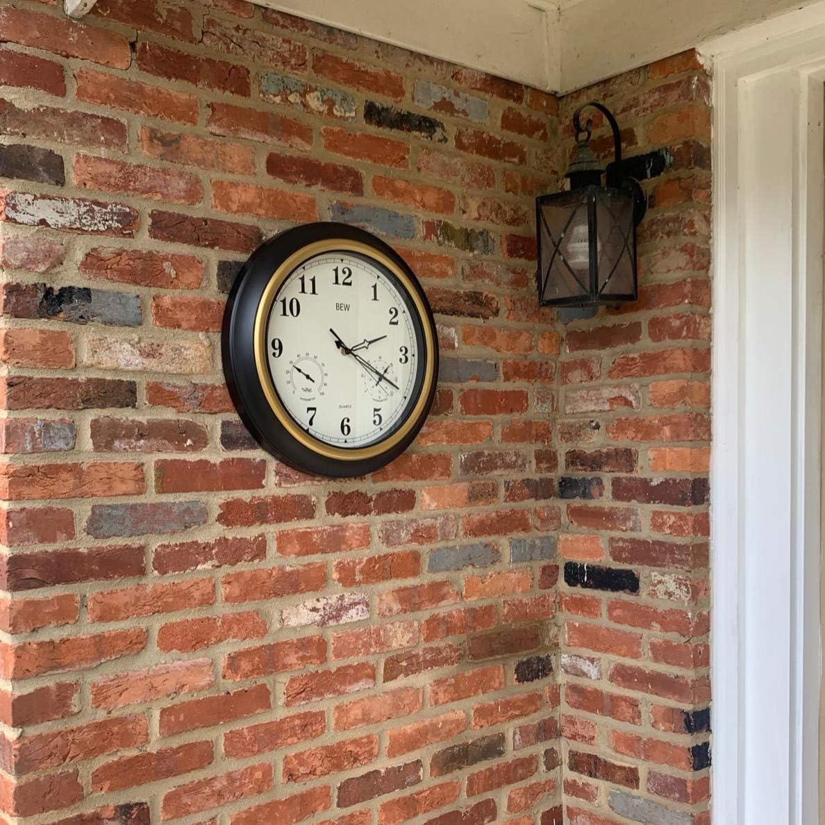 BEW 18" Quartz Retro Indoor and Outdoor Weather Station Clock, Waterproof