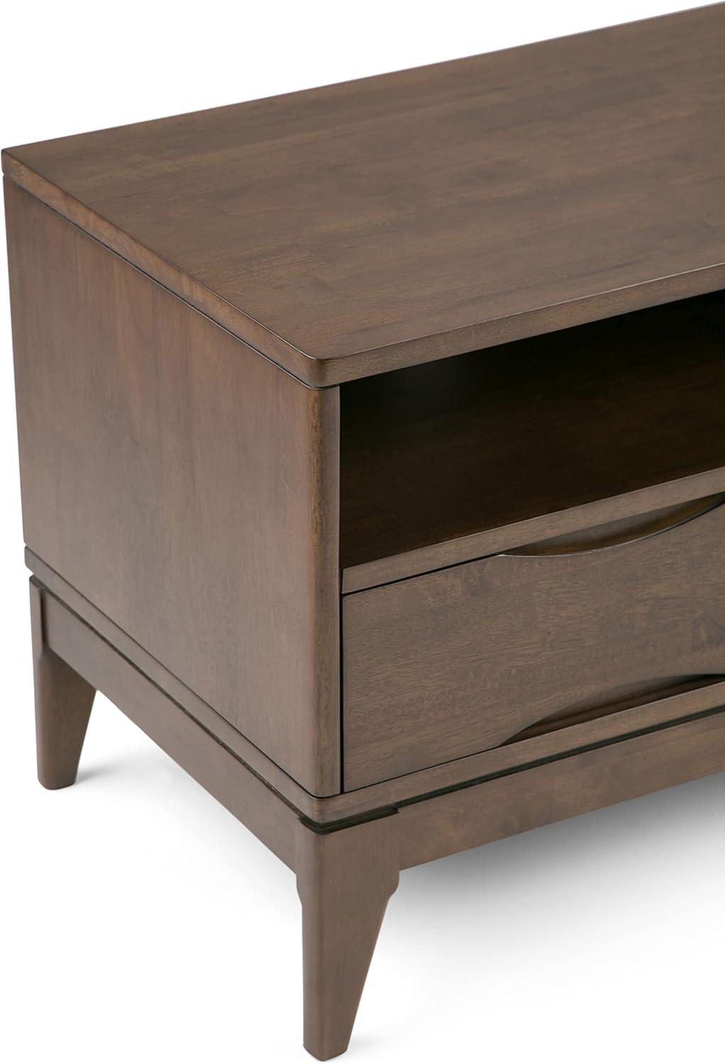 Harper 60" Walnut Brown Rubberwood TV Stand with Cabinet and Drawers