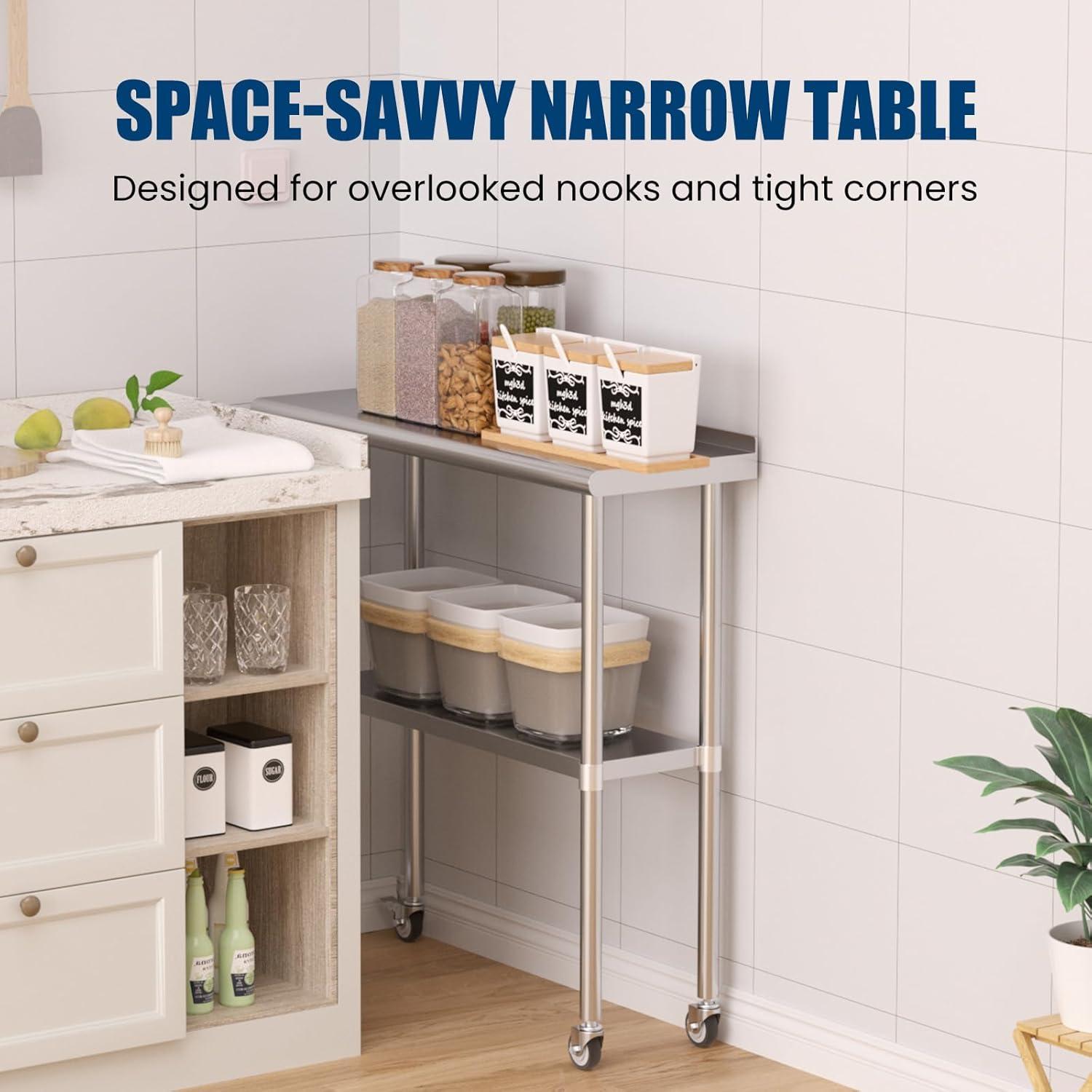 Sakiyr Stainless Steel Work Table, Heavy Duty Commercial Food Prep Table with Undershelf for Home Kitchen