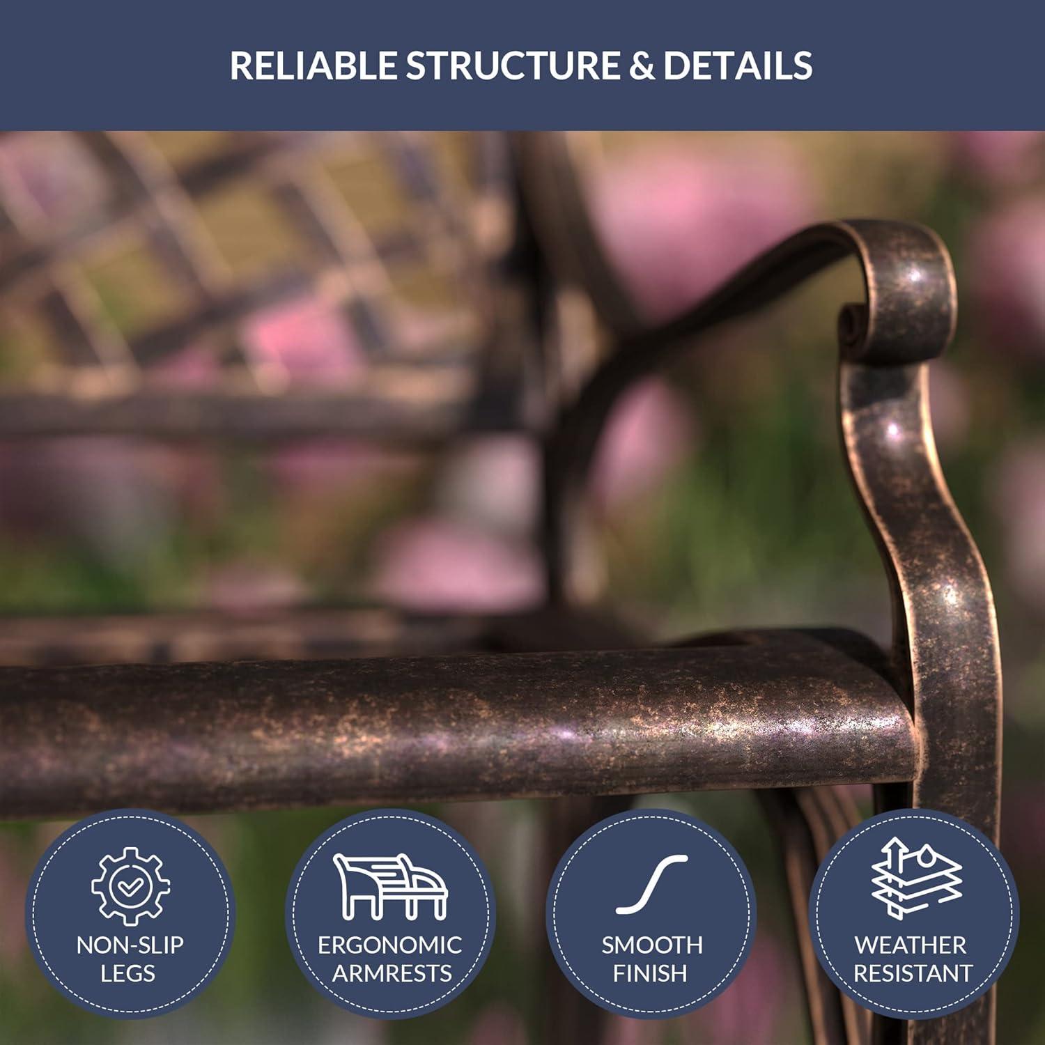 Belleze Antique Copper Outdoor Garden Bench Patio Seat Cast Aluminum