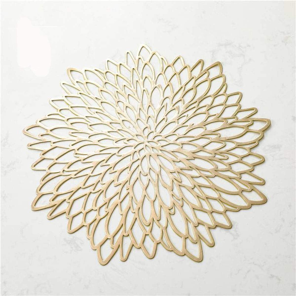 Liagile 12 PCS Flower Placemats Vinyl Hollow Placemat Round Dining Mat Decorative Table Mats Non-Slip Heat Insulation Gold Philopack