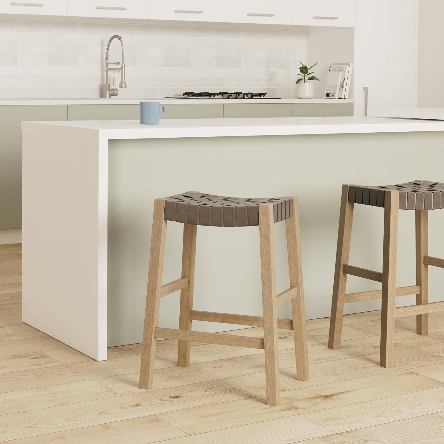 Maven Lane Emerson Kitchen Stool with Vegan Leather Upholstery