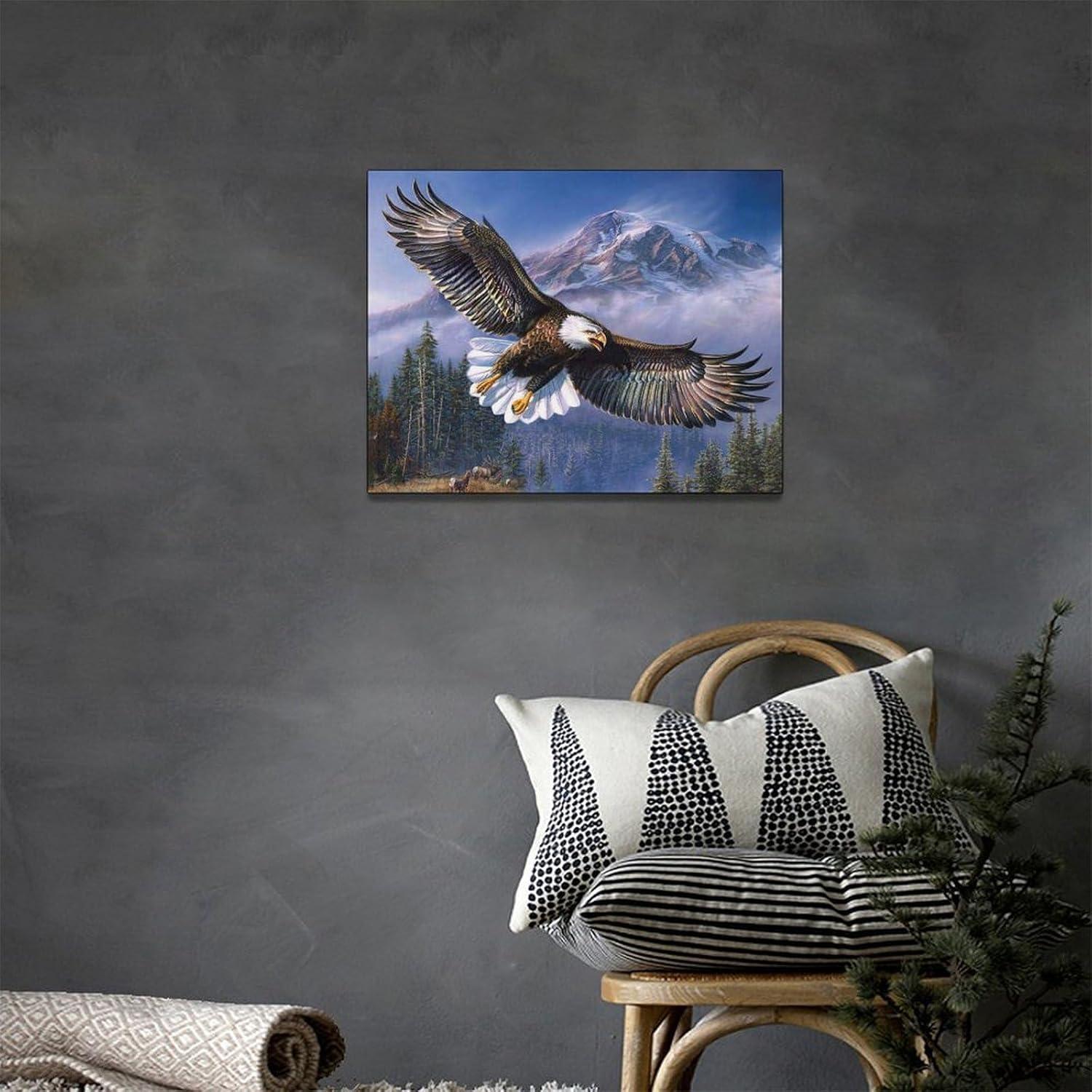 American Bald Eagle Wall Art Flying Eagle Canvas Prints Patriotic Concept Picture Inspiring Motivational Posters Modern Home Artwork Decor For Office Living Room Bedroom Framed Ready To Hang12x16 Inch