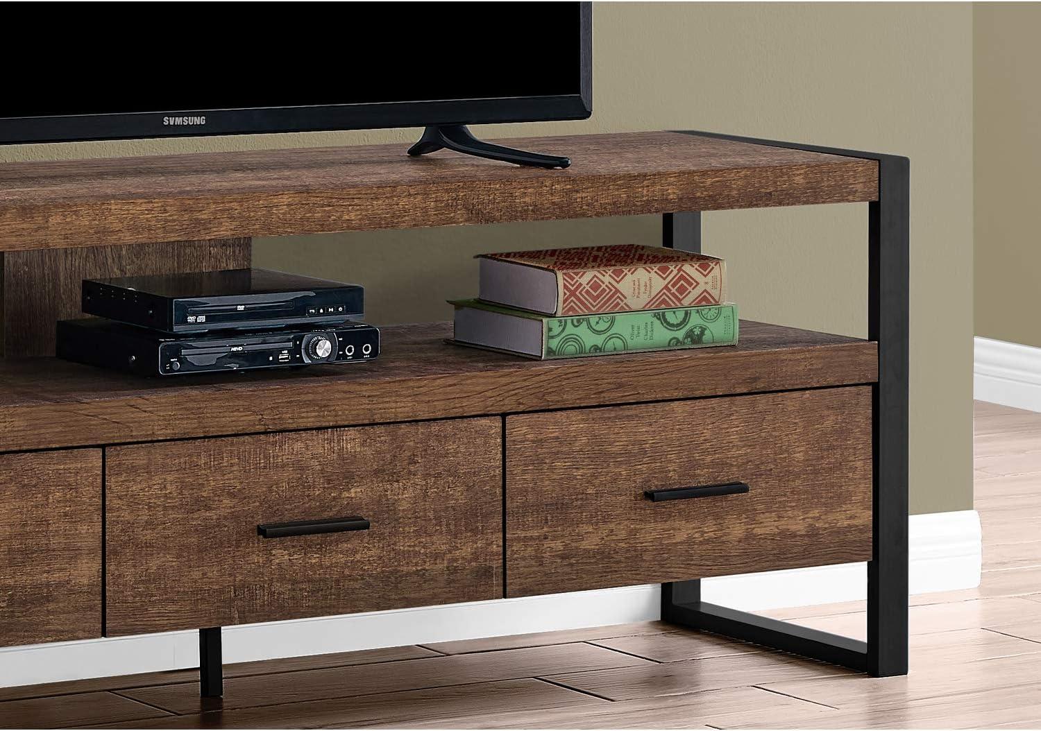 Monarch Specialties 59" TV Stand in Brown Reclaimed Wood Look with 3 Drawers