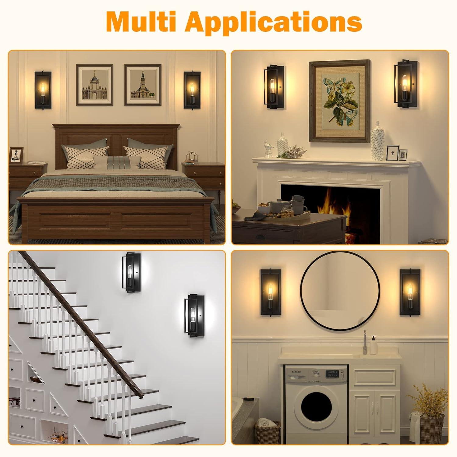 Pynsseu Dimmable 2-Light Matte Black Indoor Wall Sconces (2 Count)