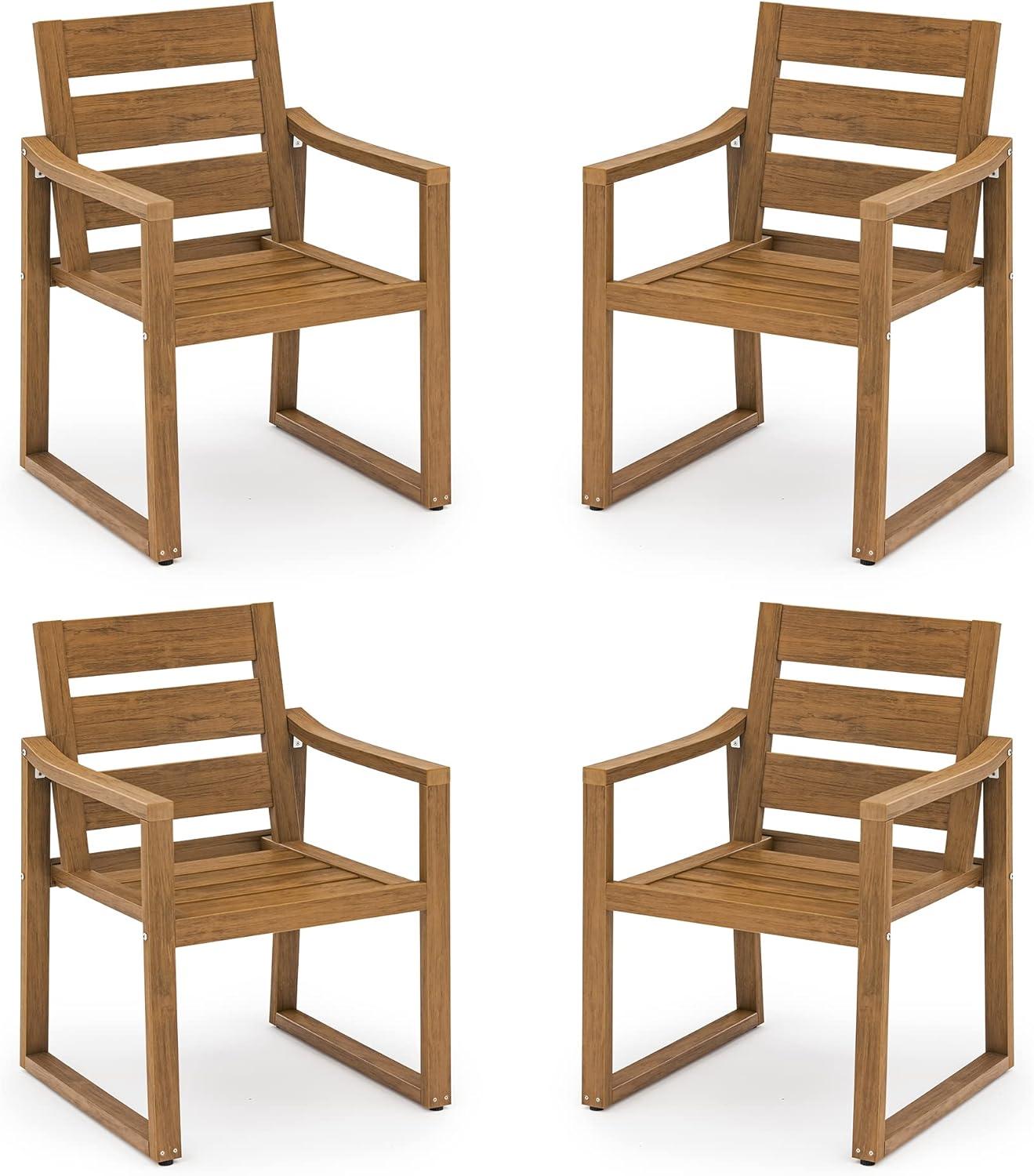 Brown Square-Leg Plastic HDPS Outdoor Dining Chairs All-Weather Indoor Outdoor Patio Dining Chairs with Armrest(4-pack)