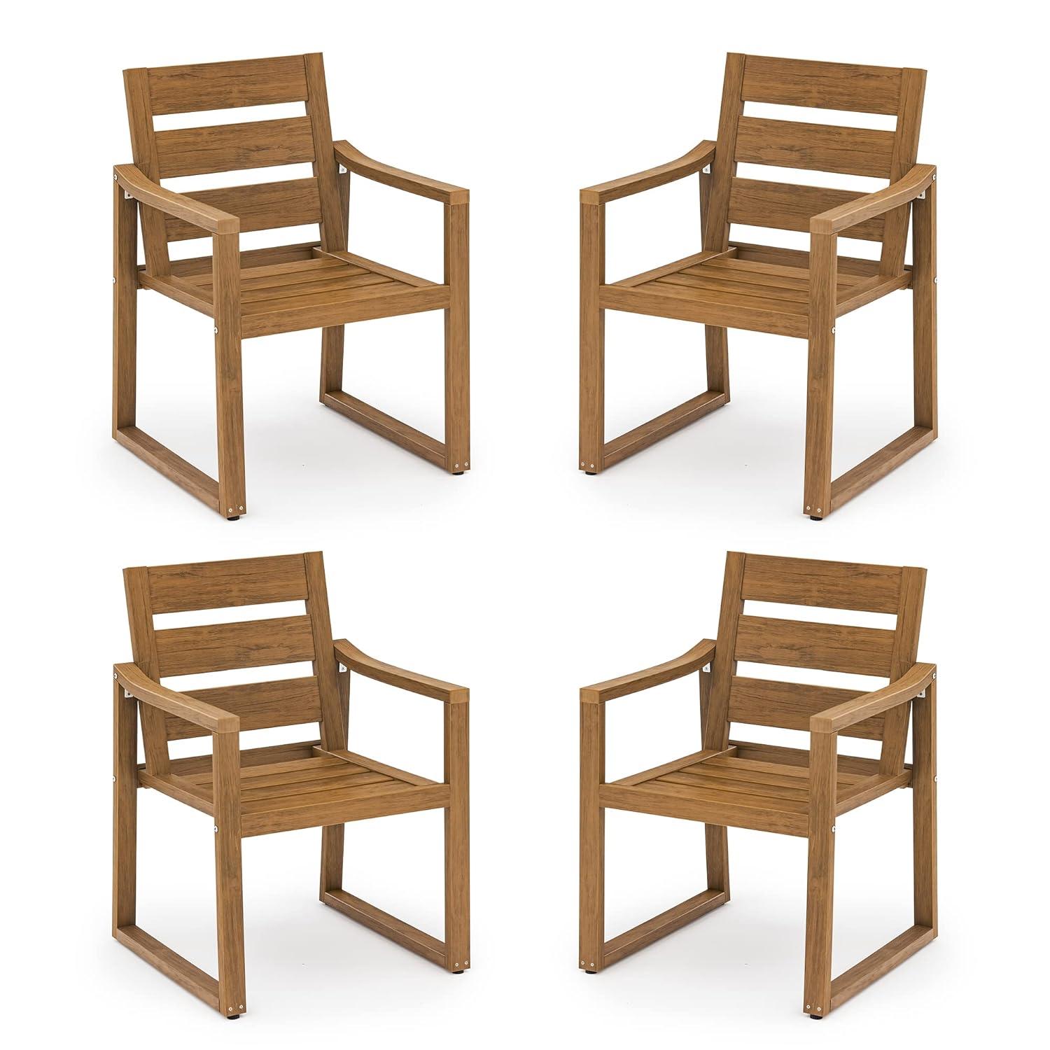 Brown Square-Leg Plastic HDPS Outdoor Dining Chairs All-Weather Indoor Outdoor Patio Dining Chairs with Armrest(4-pack)