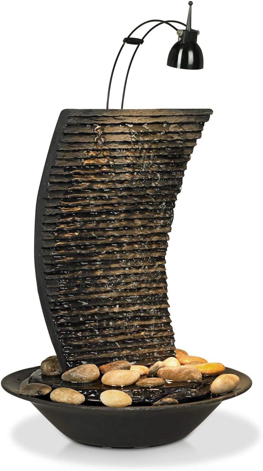 John Timberland Water Ripple Japanese Zen Waterfall Ripple Indoor Tabletop Fountain with Light 17 1/4" for Table Office Desk Home Bedroom Living Room