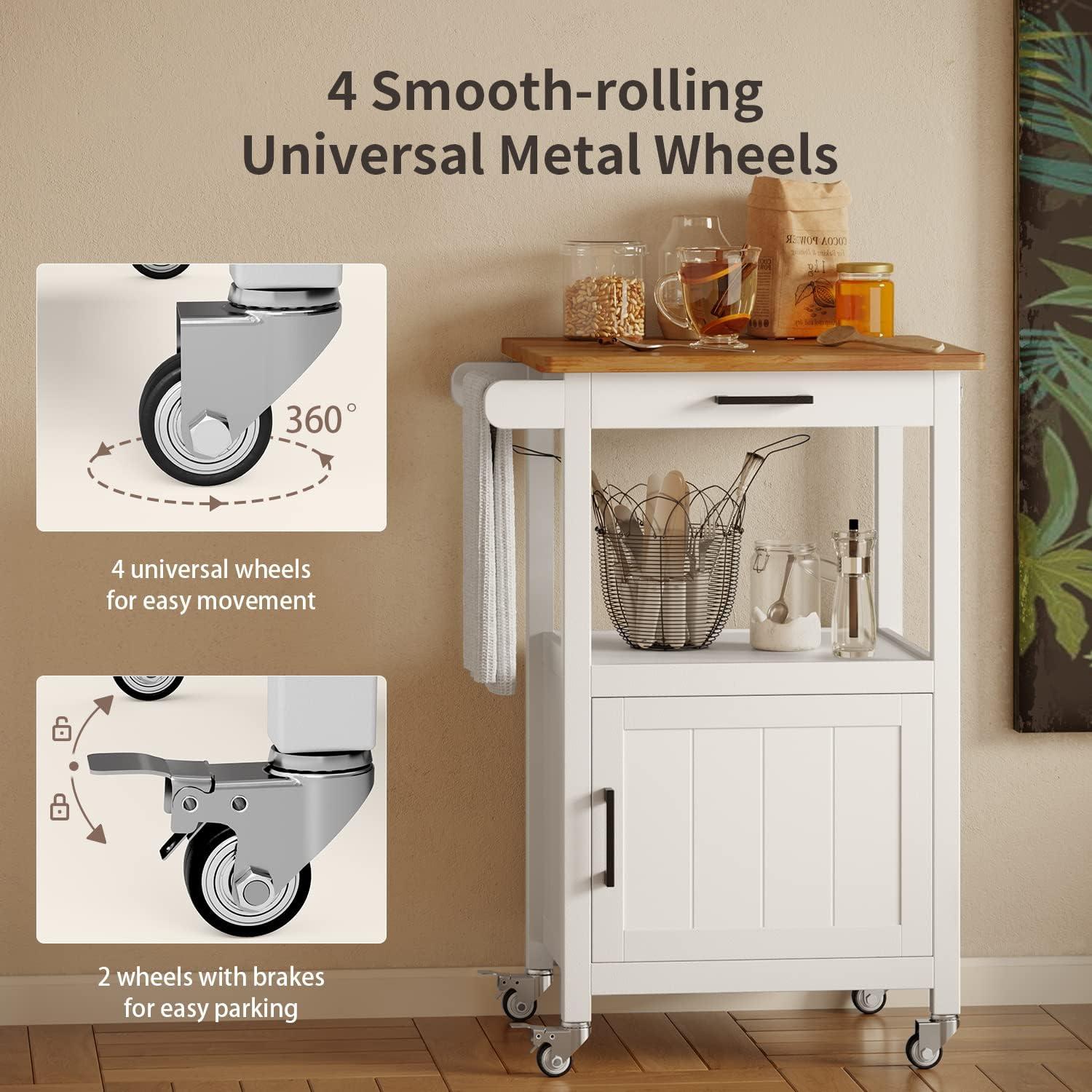 Gymax Small Kitchen Island on Wheels Mobile Trolley Cart Barn Door Drawer Hooks White