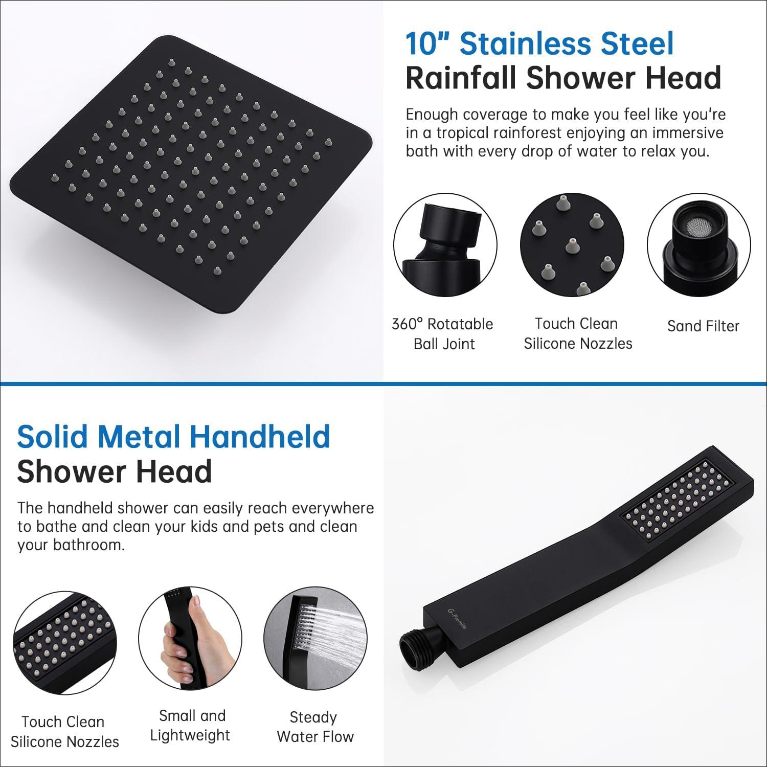 Matte Black Adjustable Rainfall Shower Head with Handheld Spray