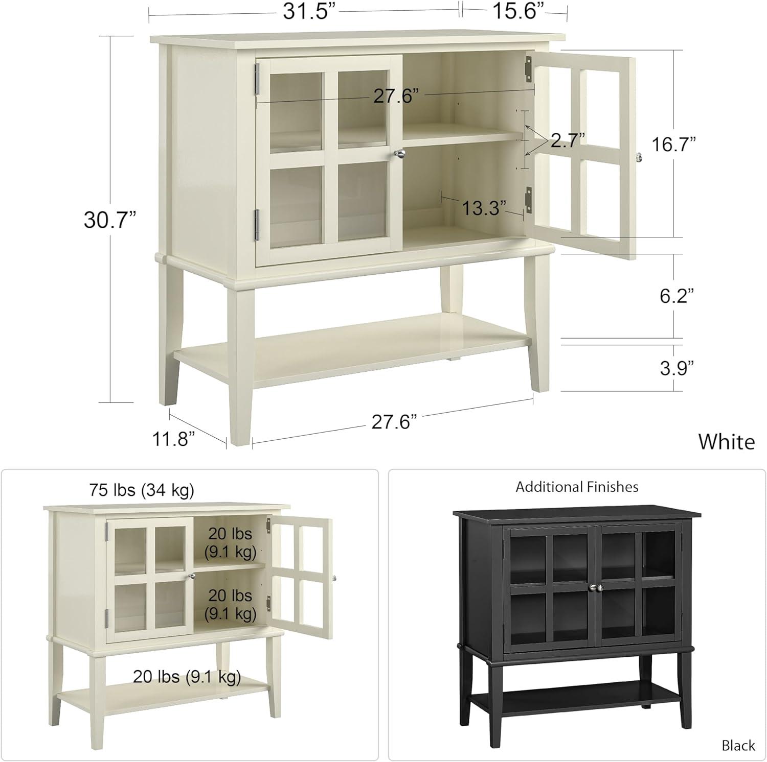 Soft White MDF Freestanding Storage Cabinet with Glass Doors