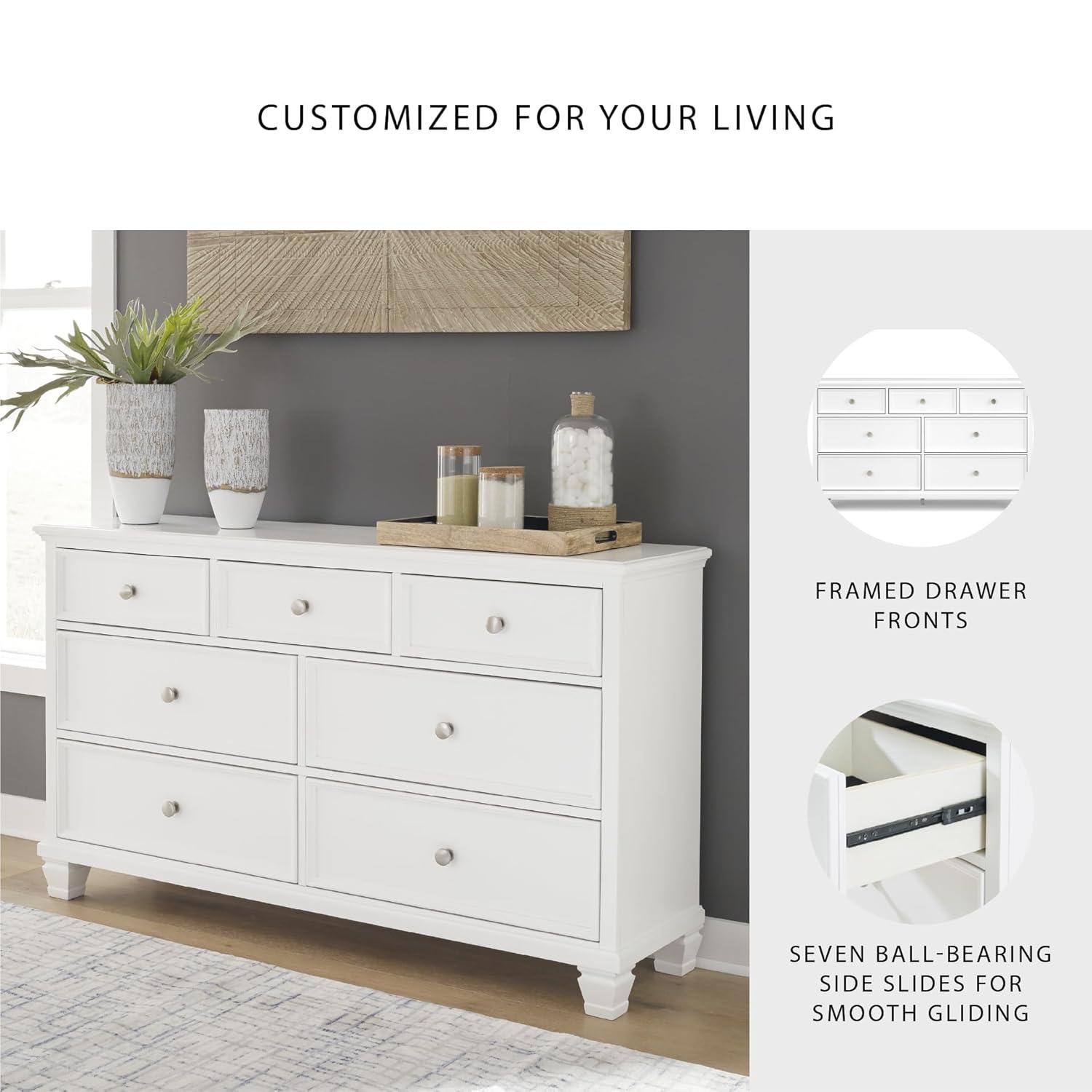 White Transitional 7-Drawer Dresser with Mirror