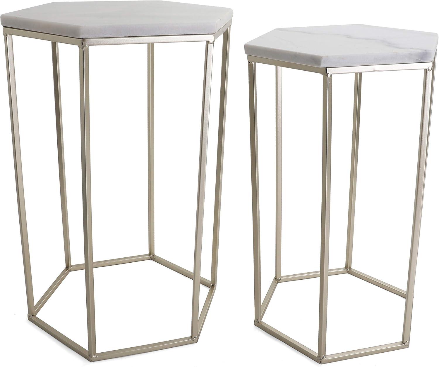 Gold Hexagon Marble Top Metal Frame Nesting End Tables