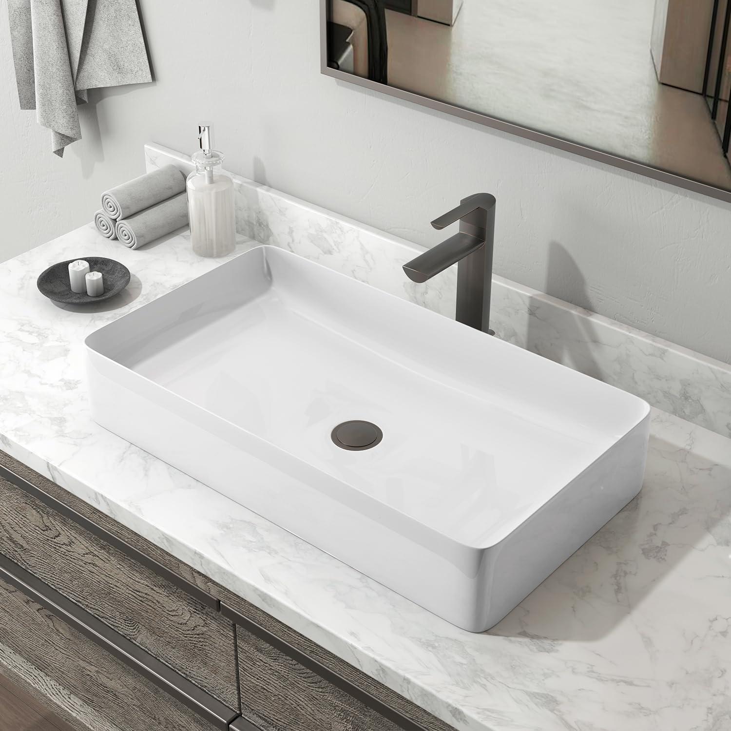 24'' White Gloss Ceramic Rectangular Above-Counter Sink